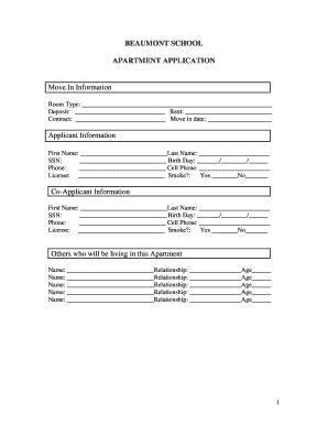 Beaumont School Apartment Application