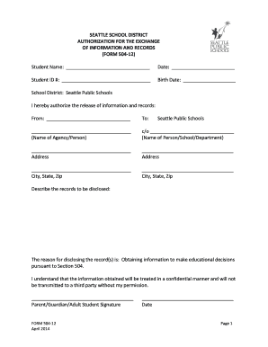 Seattle School District Authorization for Information Exchange