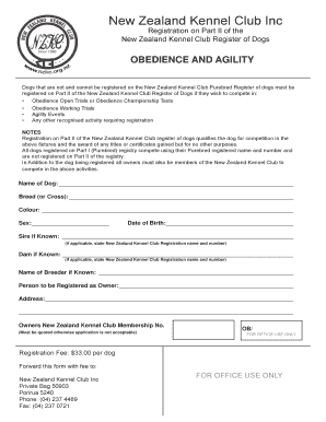New Zealand Kennel Club Dog Registration Form