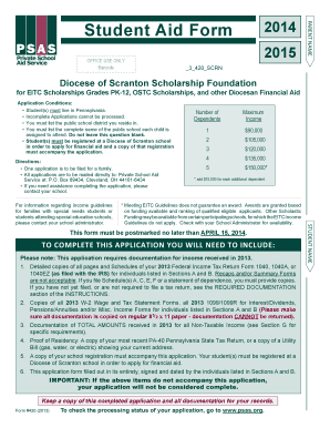 Diocese of Scranton Scholarship Application
