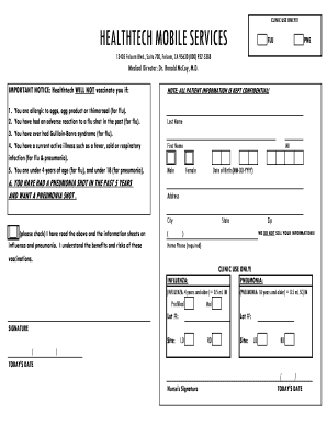 Healthtech Flu Pneumonia Vaccine Consent Form