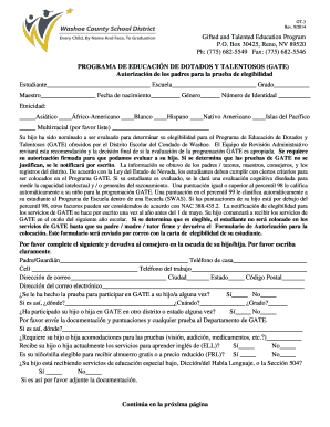 Autorización de los padres para la prueba de elegibilidad