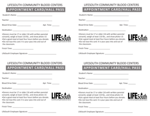 LifeSouth Blood Donation Appointment Card