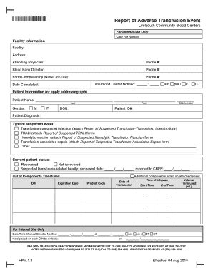 Report of Adverse Transfusion Event
