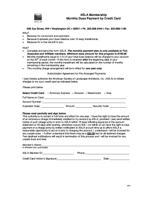 ASLA Membership Monthly Dues Payment Form