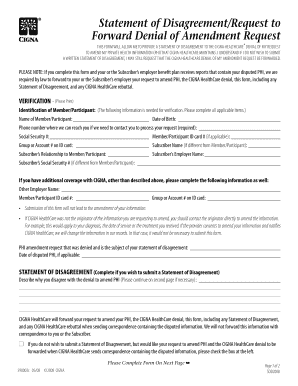 CIGNA HealthCare Statement of Disagreement Form