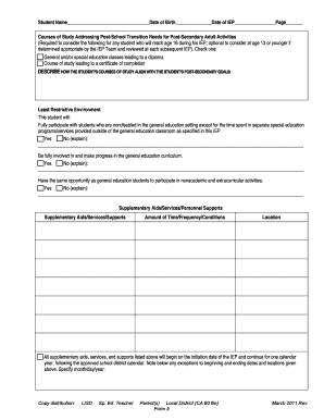 IEP Transition Plan Form