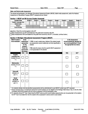 Michigan Student Assessment IEP Form