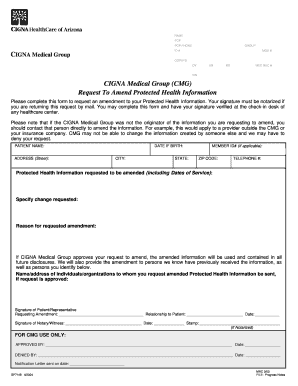 Cigna Medical Group Health Information Amendment Request