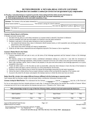Nevada Real Estate Licensee Duties Form