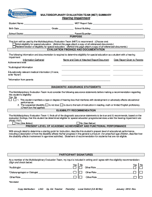Multidisciplinary Evaluation Team Summary Form