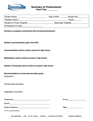 Summary of Performance Form