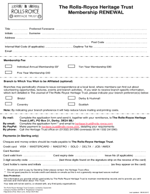 Rolls-Royce Heritage Trust Membership Renewal