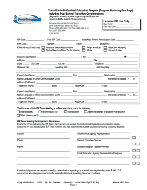 Michigan IEP Progress Monitoring Goal Page