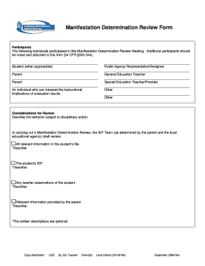 Manifestation Determination Review Form