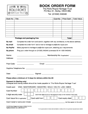 Rolls-Royce Heritage Trust Book Order Form