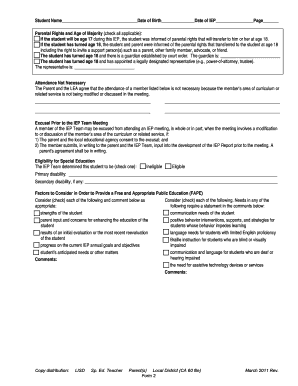 IEP Parental Rights and Eligibility Form