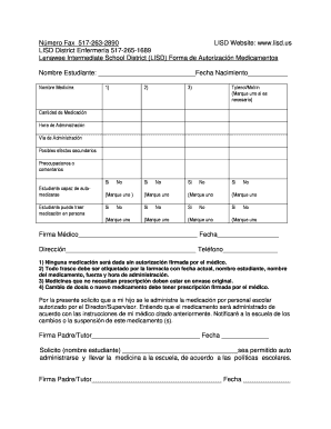 Lenawee Intermediate School District (LISD) Forma de Autorización Medicamentos