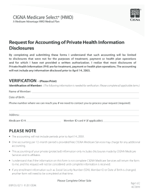 Request for Accounting of Private Health Information Disclosures