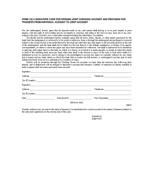 Joint Checking Account Signature Card