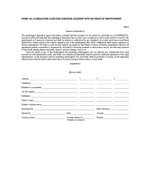 Signature Card for Commercial Checking Account