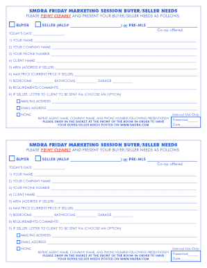 SMDRA Friday Marketing Session Buyer Seller Needs Form