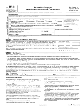 Form W-9 Request for Taxpayer Identification Number and Certification