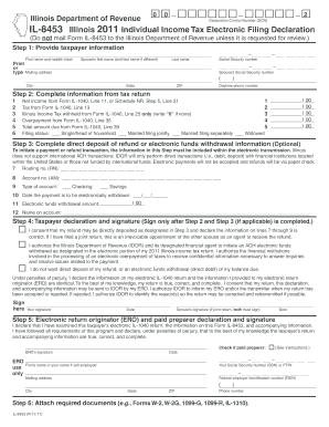 Illinois 2011 Individual Income Tax Electronic Filing Declaration