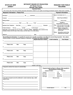 New Jersey Public Records Request Form