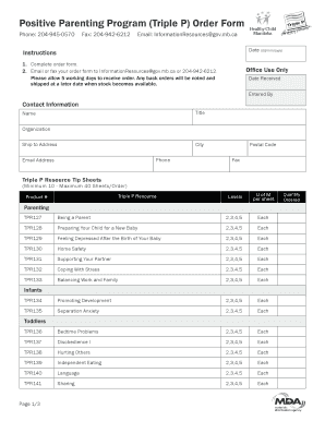 Positive Parenting Program Order Form