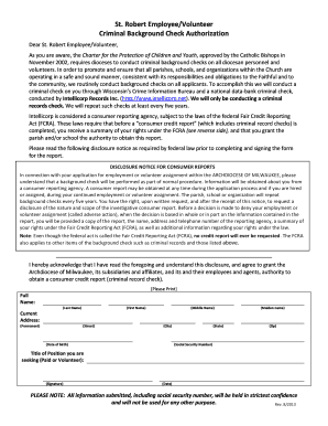 St. Robert Employee/Volunteer Criminal Background Check Authorization