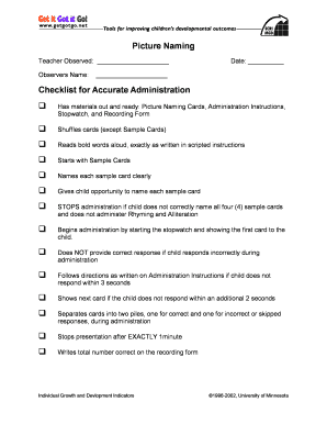 Picture Naming Assessment Form
