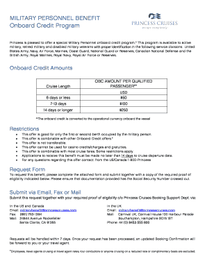Military Personnel Onboard Credit Request Form