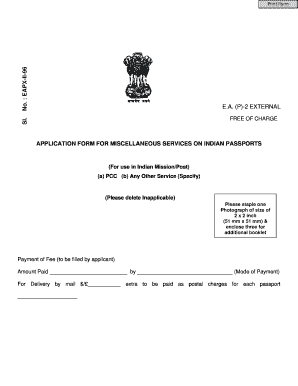 Application Form for Miscellaneous Services on Indian Passports