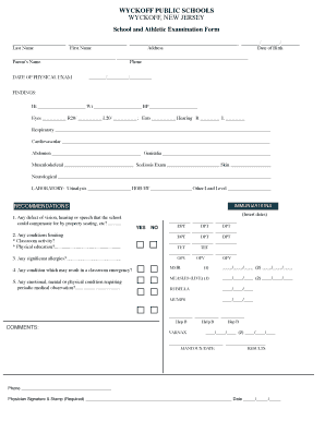 School and Athletic Examination Form