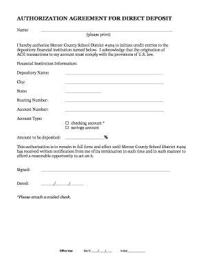 Authorization Agreement for Direct Deposit