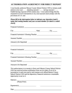 Authorization Agreement for Direct Deposit