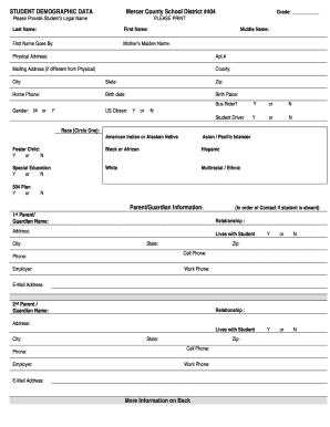 Student Demographic Data Form