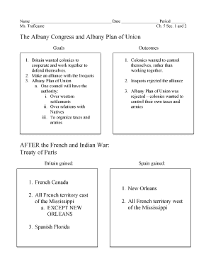 Albany Congress and Albany Plan of Union Worksheet