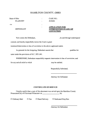 Ohio Application for Intervention in Lieu of Conviction