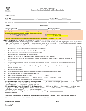 Child and Teen Immunization Screening Questionnaire