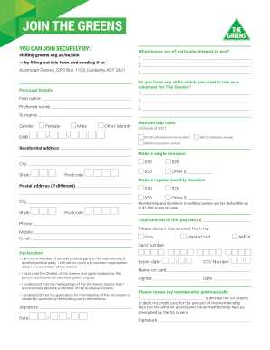 Australian Greens Membership Application Form