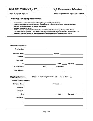 Hot Melt Sticks Order Form
