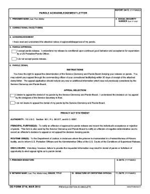 Parole Acknowledgement Letter