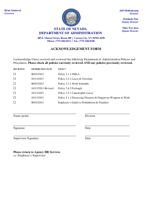 Nevada Department of Administration Policy Acknowledgment Form