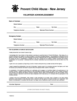 Volunteer Acknowledgement Form