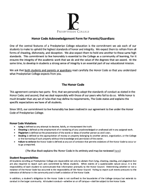 Honor Code Acknowledgement Form for Parents/Guardians