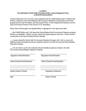 Parent/Student Faith Formation Policy Acknowledgement Form