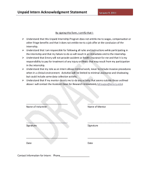 Unpaid Intern Acknowledgment Statement