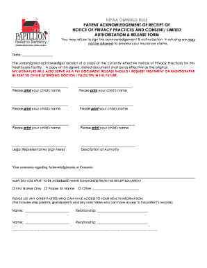 HIPAA Patient Acknowledgement Form